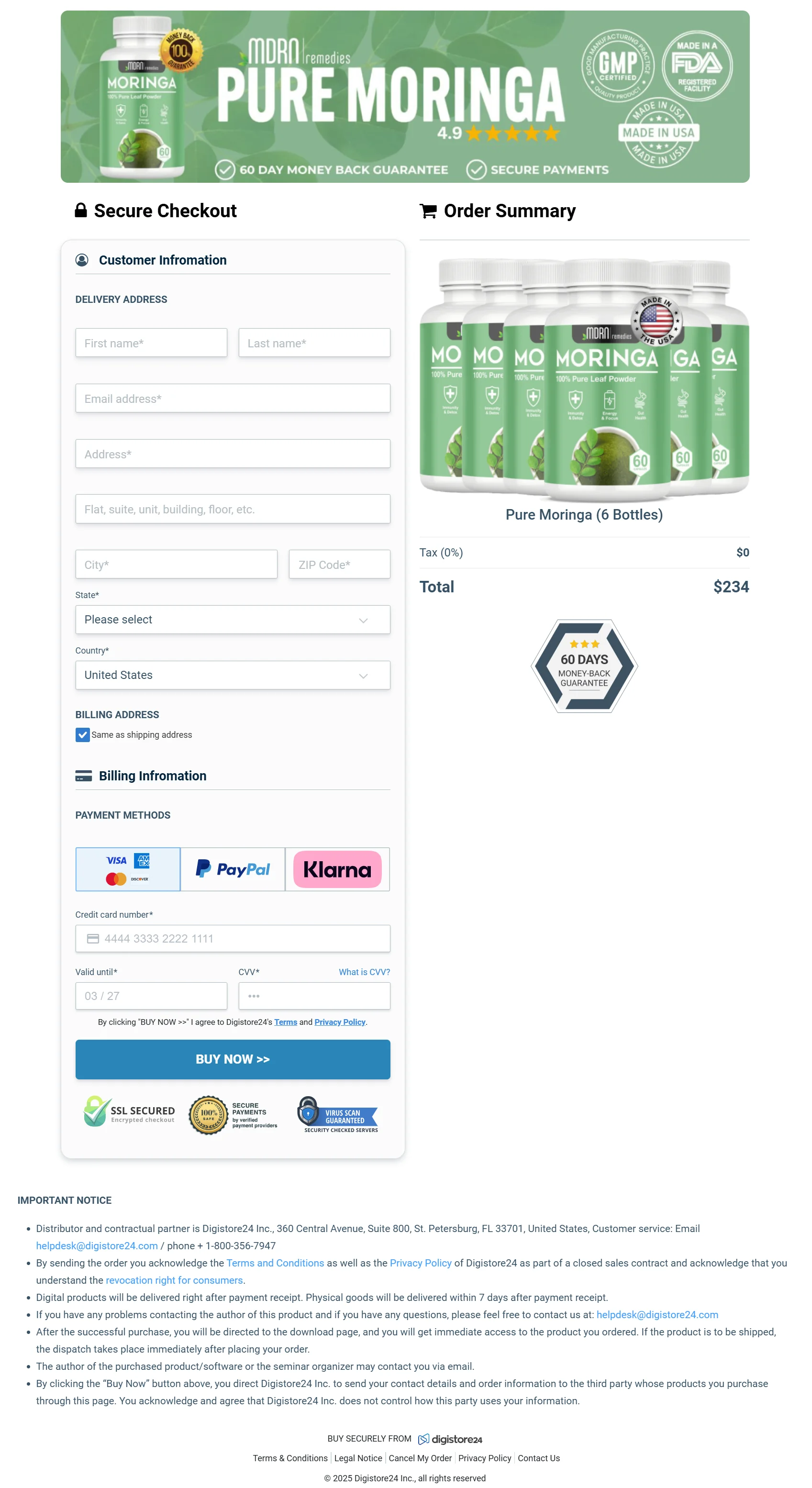 Pure Moringa order form